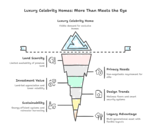 Infographic explaining why Luxury Celebrity Homes are the most exclusive real estate assets in India in 2025, highlighting privacy, independent land ownership, top micro-markets, investment value, and legacy living.