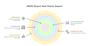 MOPA Airport Real Estate Impact, highlighting connectivity upgrades, tourism growth, rising luxury plot prices, and investor demand across North Goa and Sindhudurg.