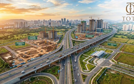 Main banner image representing land investment in India 2026 showing emerging infrastructure corridors, open plotted land, and growth driven by digital land records and national connectivity projects.