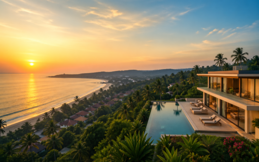 Luxury villa in North Goa overlooking beach sunset showcasing premium lifestyle and opportunity to invest in Maha Goa real estate