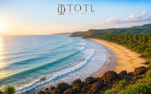 Scenic aerial view of Vengurla Beach on Maharashtra’s Konkan Coast featuring clean shoreline, tropical greenery, Arabian Sea coastline, sustainable coastal tourism landscape, and emerging eco-tourism and lifestyle destination atmosphere.