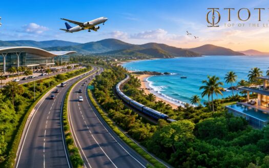 Aerial view of MOPA International Airport, the Konkan coastline, and Sindhudurg's coastal region with a professional investor-style statistics dashboard highlighting airport connectivity, tourism growth, infrastructure upgrades, and the emerging Sindhudurg Investment Corridor.