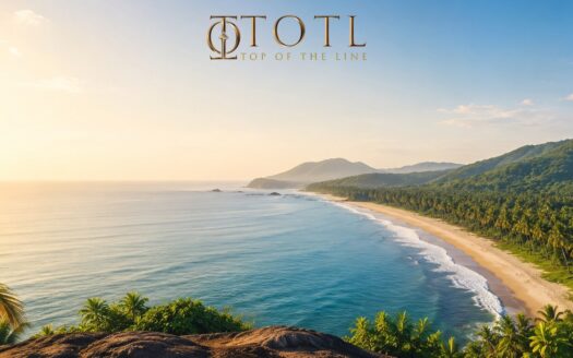 Panoramic coastal landscape featuring pristine shoreline, modern infrastructure connectivity, tourism activity, luxury hospitality developments, and natural surroundings representing the growth potential of emerging coastal destinations.