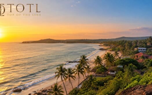 North Goa real estate investment landscape with coastal development, palm-lined beach and expanding connectivity